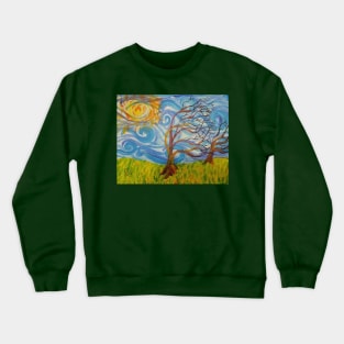 Swirley landscape with tree Crewneck Sweatshirt